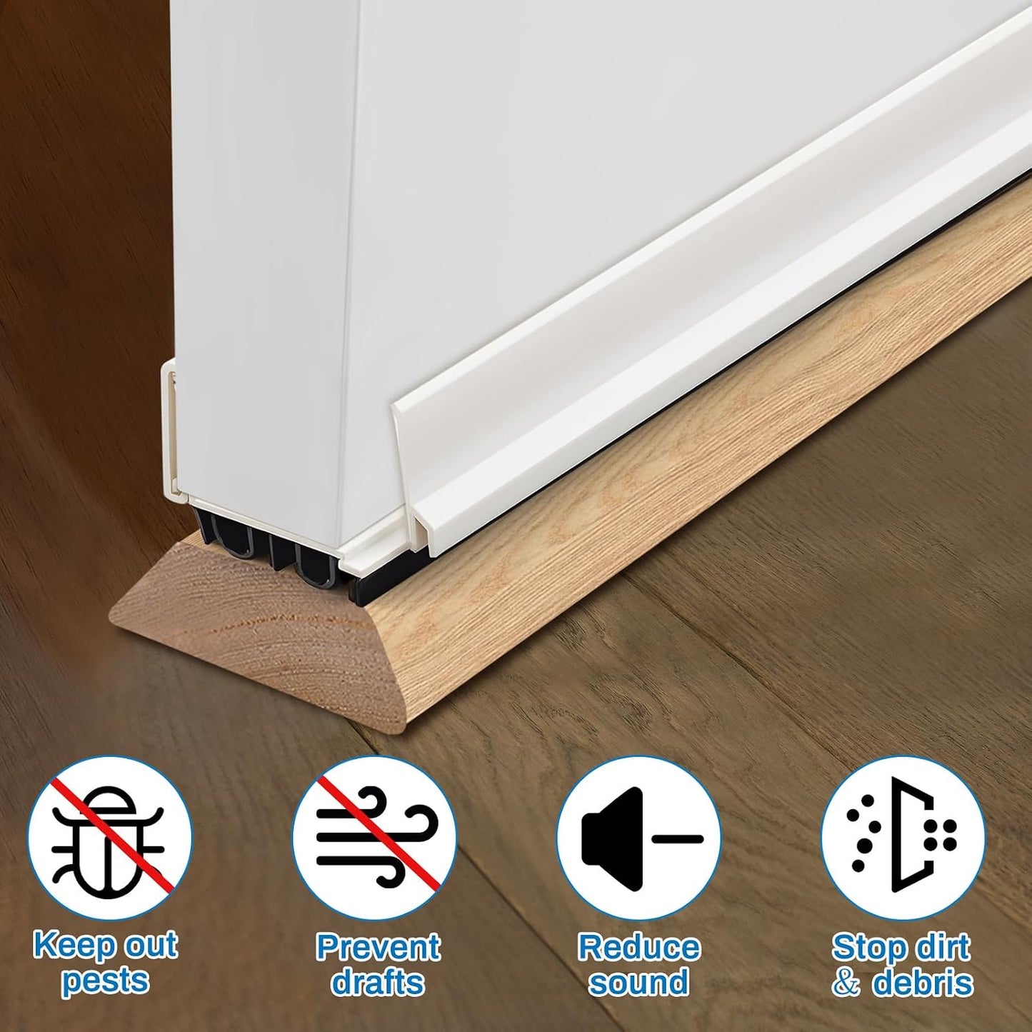 FoldTier 1 Pcs 1-3/4 x 32 Under Door Sweep for Exterior & Interior Doors Adjustable Double Bubble Draft Stopper for Door Bottom, Energy Efficient Slide to Install Blocks Dust/Insects/Noise(White)