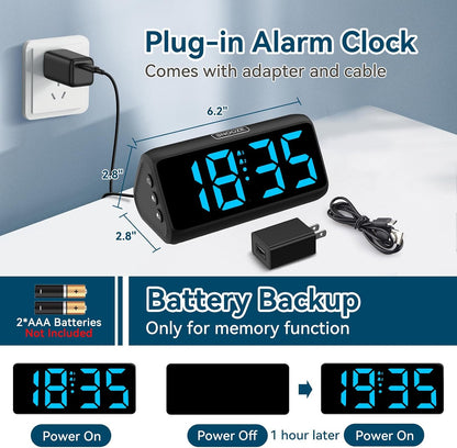 Netzu Loud Alarm Clock for Heavy Sleepers, RGB Alarm Clocks for Bedrooms Seniors Kids, Plug in Digital Clock with 5 Dimmers, 2 Alarms, 4 Volumes and Snooze