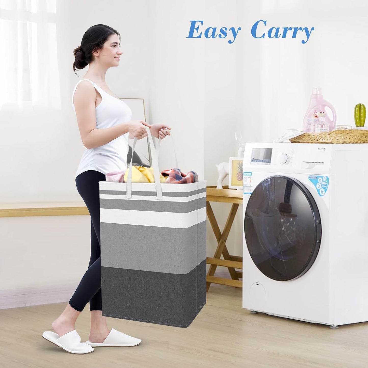 BlissTotes 3-Pack Laundry Basket, Collapsible Laundry Hamper, Grey, 75L | Laundry Clothes Hamper, Hampers for Bedroom, Freestanding Hamper with Handles, Clothes Laundry Basket