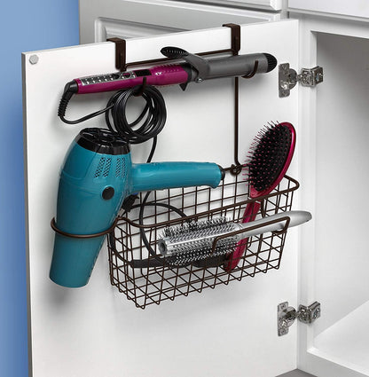 Spectrum Grid Over the Cabinet Styling Station (Satin Nickel) - Tall Bathroom & Under Sink Organizer for Hair Dryer, Beauty Tools, Accessories, & Home Essentials