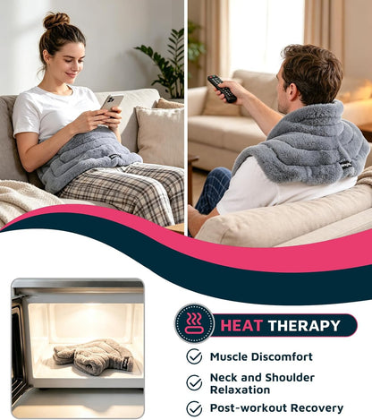 Magic Gel Neck Shoulder Heating Pad Microwavable for Pain Relief and Relaxation, Weighted Heated Neck Wrap Warmer with Moist Heat, Reusable Hot Compress, Soft Plush Microwave Heating Pad