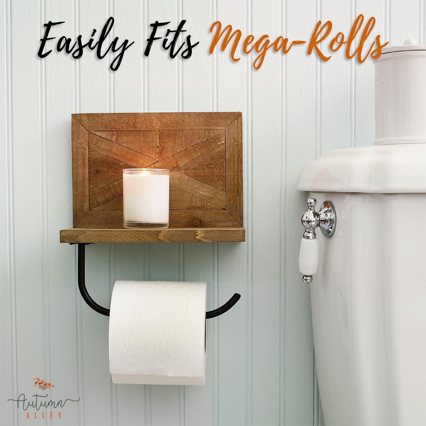 Autumn Alley Rustic Farmhouse Toilet Paper Holder with Shelf for Wipes - Rustic Farmhouse Bathroom Decor - Farmhouse Bathroom Accessories and Western Bathroom Decor Wall Mounted, Brown Wood