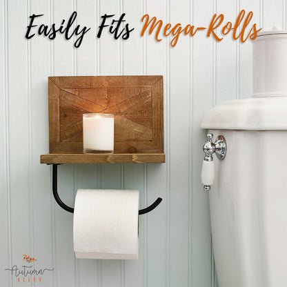 Autumn Alley Rustic Farmhouse Toilet Paper Holder with Shelf for Wipes - Rustic Farmhouse Bathroom Decor - Farmhouse Bathroom Accessories and Western Bathroom Decor Wall Mounted, Brown Wood