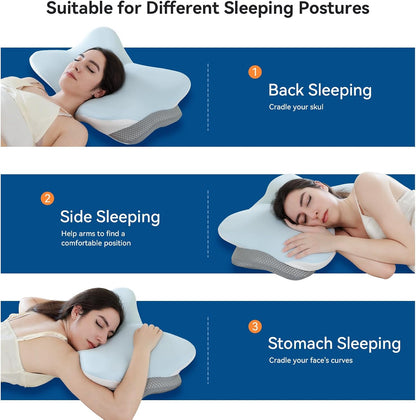 Memory Foam Cervical Neck Pillow, Ergonomic Contour Bed Pillow | Odorless Orthopedic Pillow for Neck & Shoulder Pain Relief & Support with Dual Heights, for Side/Back/Stomach Sleepers, Grey