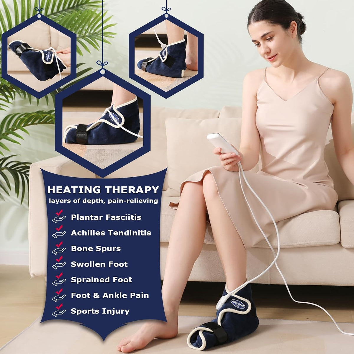 CAMECO 1 Pack Foot Ankle Heating Pad for Neuropathy Pain Relief, 86℉-158℉ Electric Heated Foot Warmer for Achilles Tendinitis & Plantar Fasciitis, Under Desk Heat Therapy Wrap Booties for Women Men