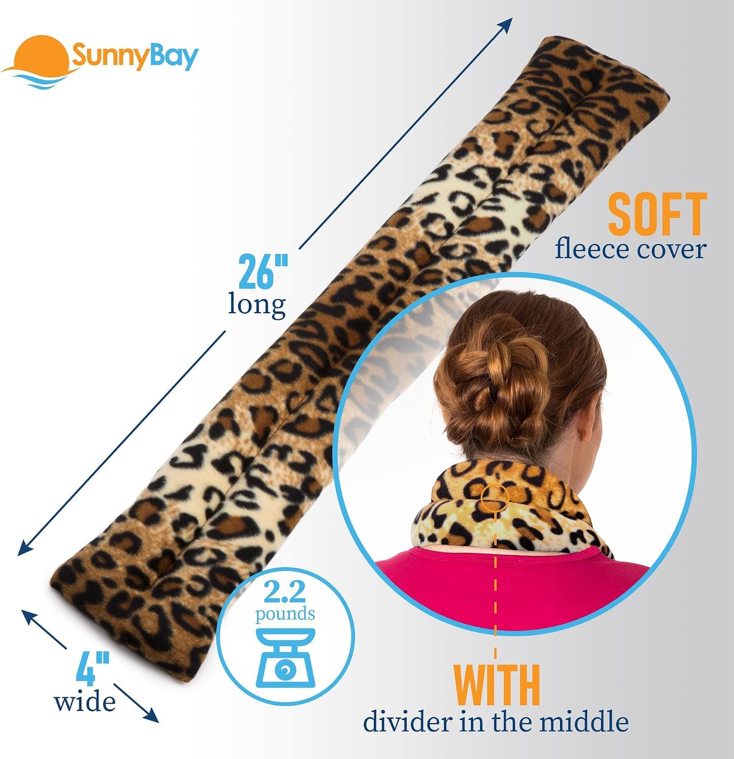 SunnyBay Microwavable Heating Pad for Neck and Shoulder, Heated Neck Wrap, Microwave Heat Pad, Weighted Beanbag Moist Hot or Cold Compress, 2.2 lbs, 26x4 Inches, Buffalo