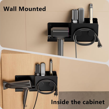 FEZHI Hair Dryer Holder,3-in-1 Hair Tool Organizer Heightened design with Plug&Cord Winding,Blow Dryer Holder Wall Mounted/Cabinet Door for Flat/Curling Irons Hair Straighteners (Black)
