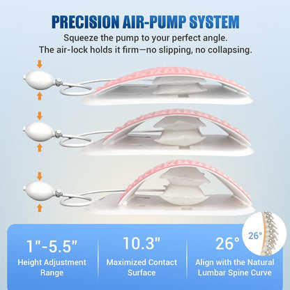 Back Stretcher for Back Pain, Adjustable Height & Soft Sponge Material | Lumbar Back Stretcher With Acupressure Points, Air Pump Adjustable Height, Spine Stretching Support, Scoliosis, Manual Includ