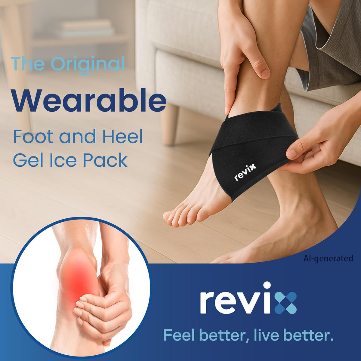 REVIX Heel Ice Pack Wrap for Plantar Fasciitis & Heel Spurs, Hot & Cold Gel