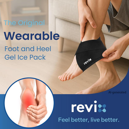REVIX Heel Ice Pack Wrap for Plantar Fasciitis & Heel Spurs, Hot & Cold Gel