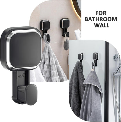 Razor Holder for Shower 2 Pack, Powerful Vacuum Suction Cup Hook for Towel, Loofah, Razor, Squeegee, Damage-Free Wall Shower Hook, Shaver Holder for Bathroom, Easy to Install and Reuse, Black