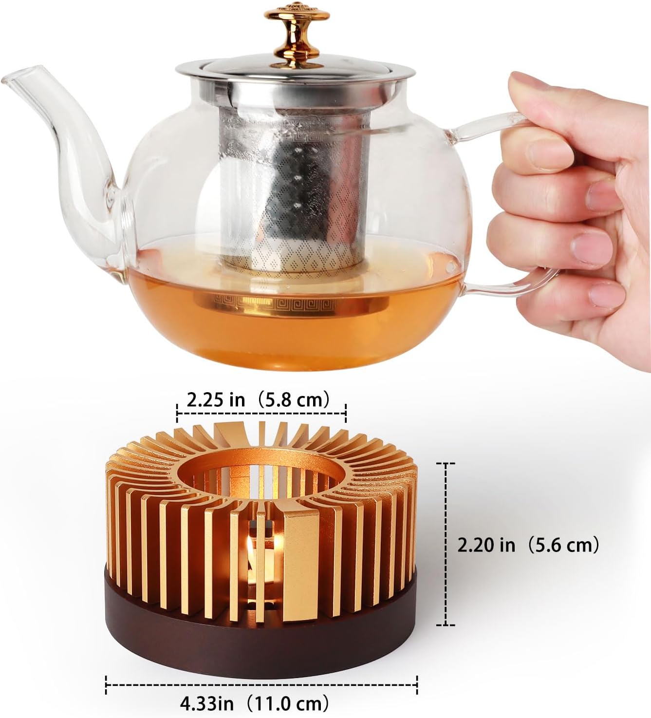 Tea Warmer, Aluminum Alloy & Wood, for Heating Tea Coffee Milk | Large Teapot Warmer for Indoor & Outdoor, Compatible with Standard Teapots