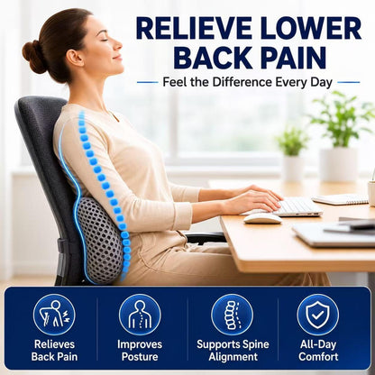 Ergonomic Lumbar Support Pillow, Memory Foam Back Cushion | Back Pillow for Low Back Pain Relief, Ergonomic Support with Detachable Fixation Band for Office Chair, Car Seat and Recliner