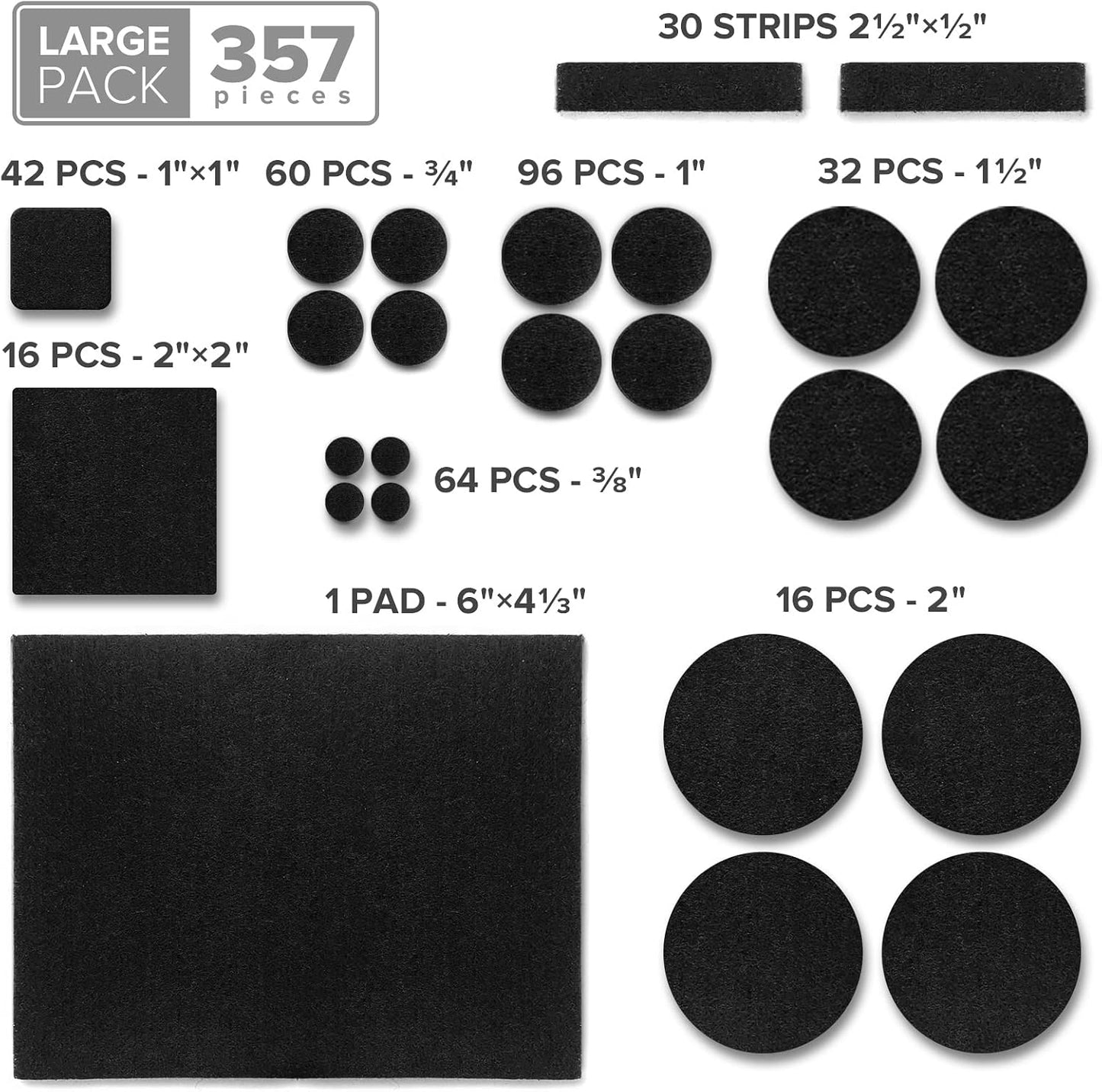 X-PROTECTOR 357 PCS Premium Huge Pack Felt Furniture Pads! | Quantity of Furniture Sliders with Many Big Sizes – Your Ideal Floor Protectors. Protect Your Hardwood & Laminate Floor!