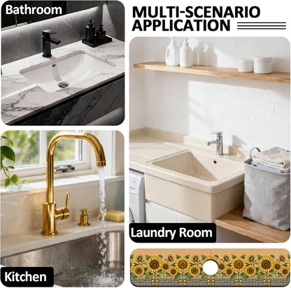 2Pcs Peonies Kitchen Sink Splash Guard Faucet Mat Vintage Florals Faucet Mat For Bathroom Kitchen 5.5x23.6In
