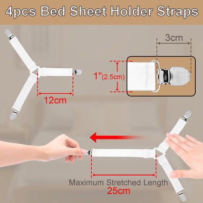 4 Pack Mattress Elastic Straps, Elastic Bed Sheet Holders for Corners Fitted Straps Clip Adjustable Bedsheet Grippers Mattress Sheet Corner Holders, Fitted Bedsheet Clip for Bedding Sofa Cover