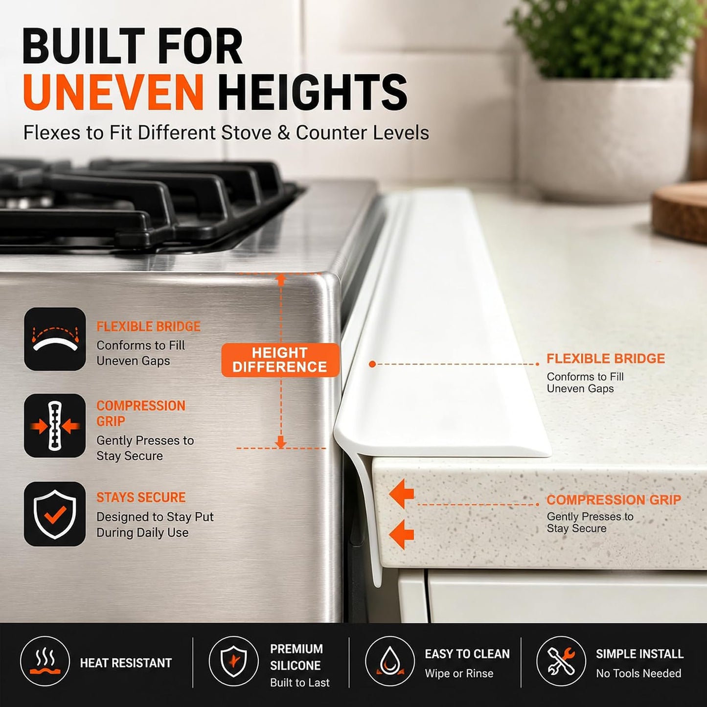 Silicone Stove Counter Gap Cover - 25 Inch Gap Filler 2 Pack Black | Long gap filler seals spills between kitchen appliances Stovetop oven countertop; stove gap cover, gas stove side gap covers