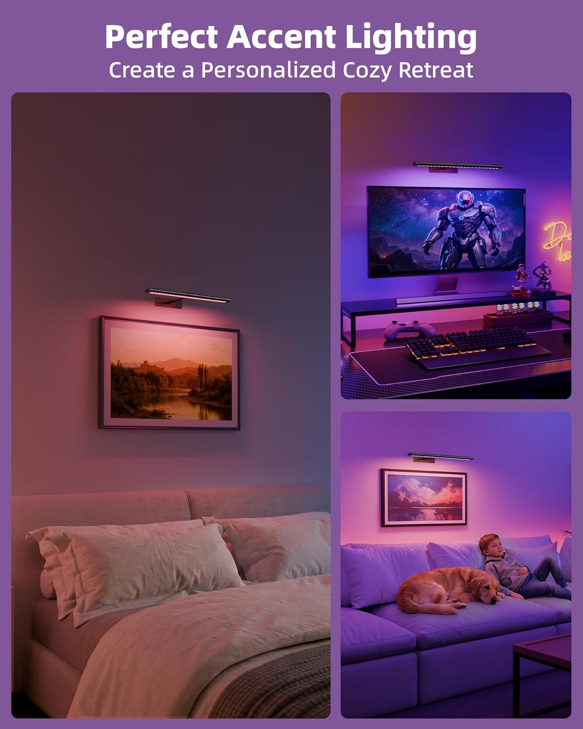 EZVALO Picture Light for Wall, 4800mAh Rechargeable Wireless Gold Light with IR Remote, Dimmable Magnetic LED Art Display Light with 3 Color Temperatures, for Gallery, Living Room, Bedroom(2Pack)