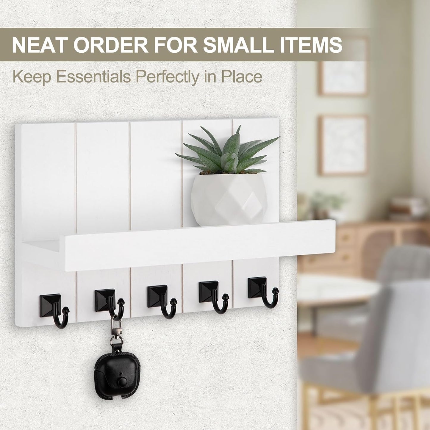 Key Holder for Wall, Decorative Key Holder with Shelf | Key and Mail Holder Wall Mount, Farmhouse Decor with 5 Key Hooks for Keys, Coats, ect.