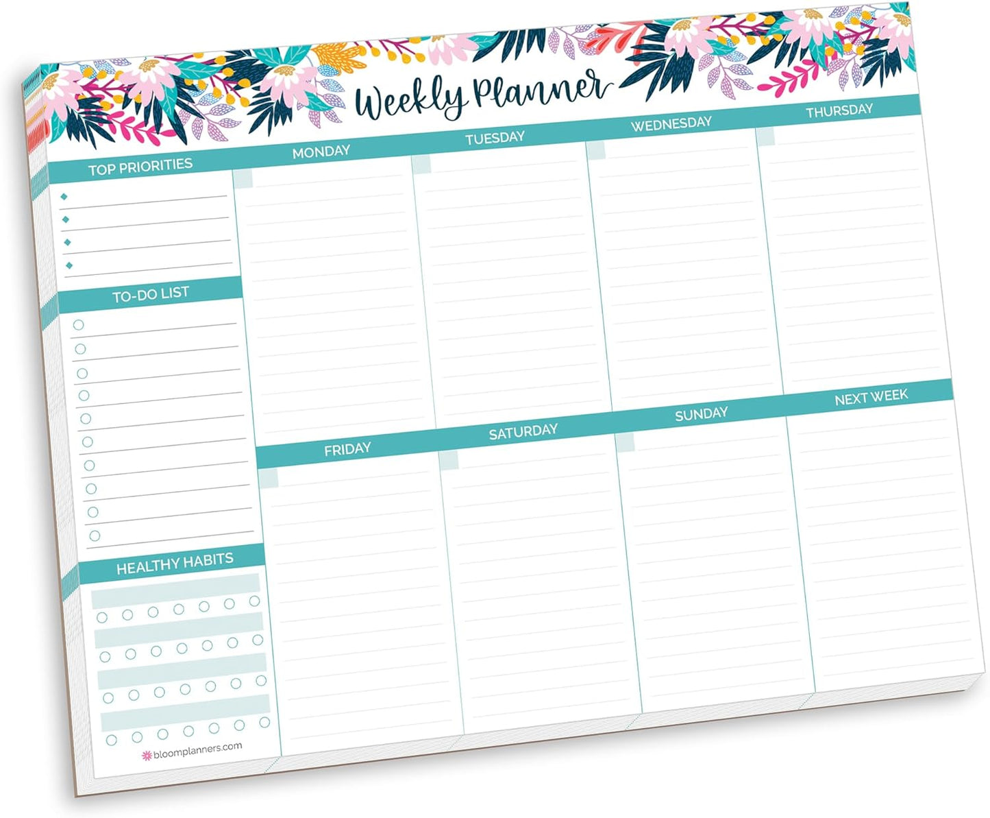 bloom daily planners Horizontal Weekly Magnetic Meal Planning Pad for Fridge with Tear-Off Grocery Shopping List - Hanging Food/Menu Organizer Notepad with Magnets - 8.5” x 11” - Lemons