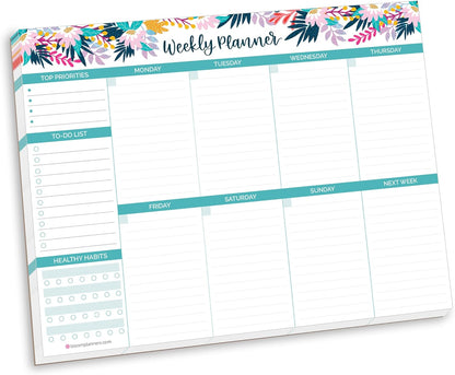 bloom daily planners Horizontal Weekly Magnetic Meal Planning Pad for Fridge with Tear-Off Grocery Shopping List - Hanging Food/Menu Organizer Notepad with Magnets - 8.5” x 11” - Lemons