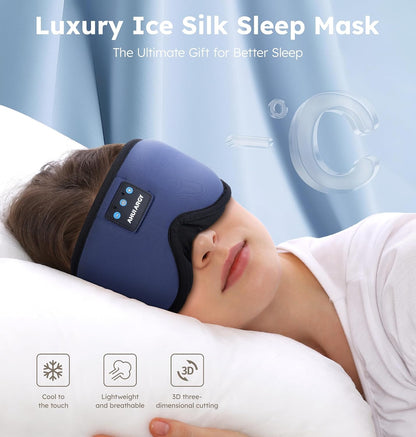 Ice Silk Sleep Mask with Headphones, Sleep Headphones for Side Sleeper with 3D Cups, Bluetooth 5.4 Sleeping Eye Mask, Total Blackout Sleeping Headphones for Women Men (Purple)