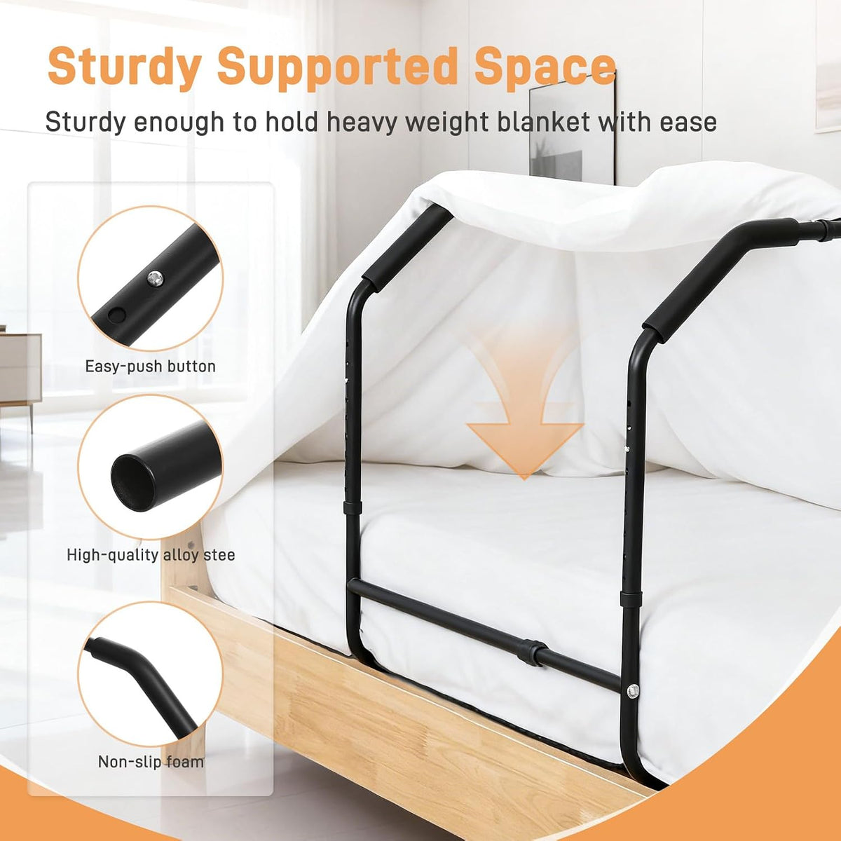 Blanket Lifter for Feet Under Mattress with 4 Clips–Extra-wide Foot Tent Keep Blankets Off Feet, Height Width Adjustable Bed Cradle Lift Bar Sheet Support for Enhanced Foot Toe Leg and Knee Comfort