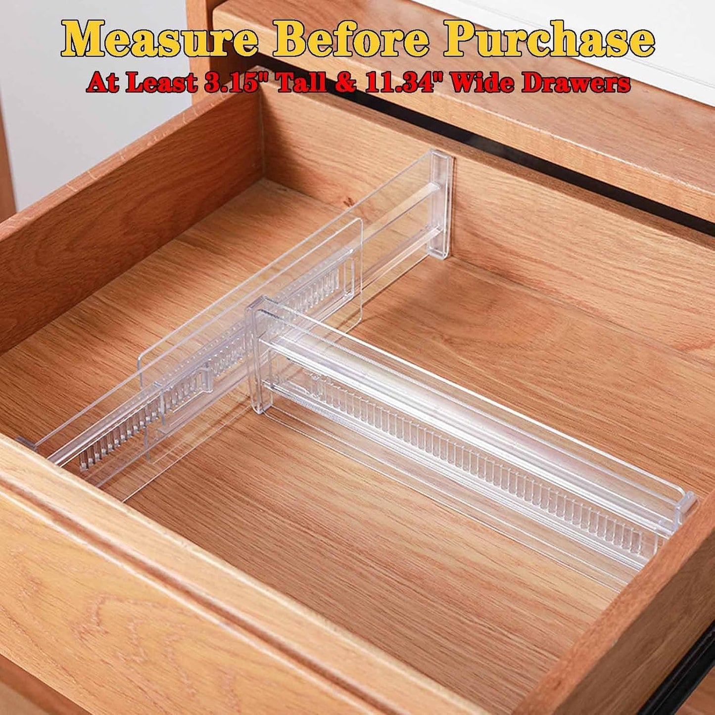 4 Pcs Drawer Dividers for Clothes,3.15" High 11.34"-19.69" clear | Adjustable Expandable Dresser Drawer Organizer, Clear Plastic Separators for Dresser, Baby Clothing
