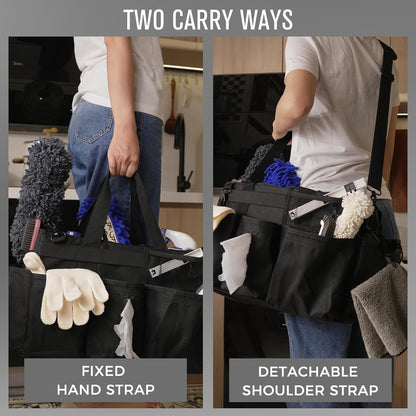 SCAVATA Wearable Cleaning Caddy, Cleaning Caddy Supplies Organizer with Handle & Shoulder Straps for Housekeepers, Under Sink & Car Cleaning Tool Organizers Bag with 4 Foldable Divider (NavyBlue)