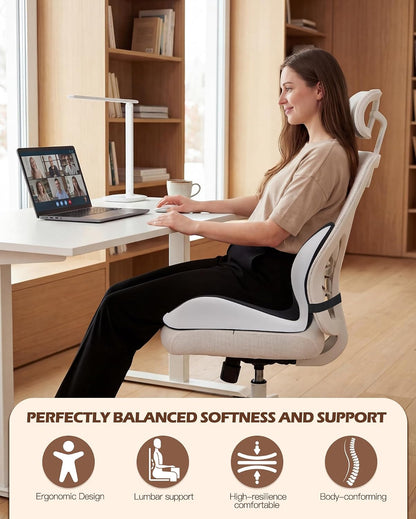 Office Chair Cushion for Tailbone & Low Back Pain Relief, Seat Cushions for Office Chairs with Comfortable Foam and High Backrest, Suitable for Office Chairs, Cars, Trucks, and Home Chairs