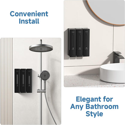 1984 Shower Soap Dispenser Bathroom Set Shampoo Conditioner Body Wash Dispenser Wall Mounted Shower Shampoo Dispenser 3 Chamber No Drill for Home Star Hotel 3 x 400ml Pink