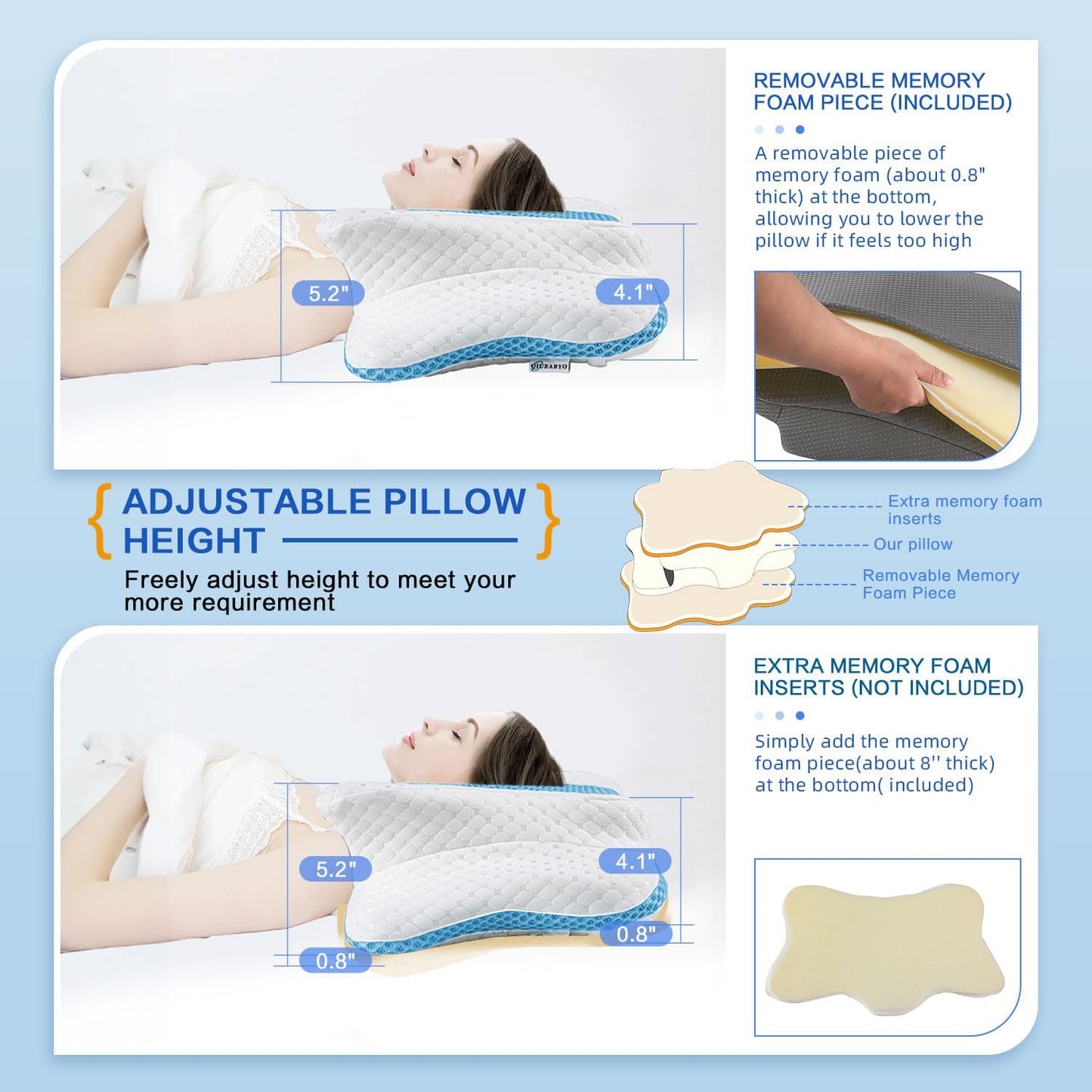 Pain Relief Cervical Pillow for Neck Support, Adjustable Ergonomic Pillow | Cozy Sleeping, Odorless Orthopedic Memory Foam Pillow, Contour Bed Pillow for Side Back Stomach Sleeper