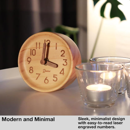 Driini Small, Silent Wooden Analog Desk Clock for Shelf or Table, Dark