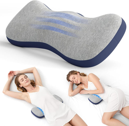 Lumbar Support Pillow for Bed, Lower Back Pillow for Sleeping, Memory Foam Waist Pain Relief Pillows, Lumbar Pillow for Sleeping, Bed, Car, Couch (Grey Black)