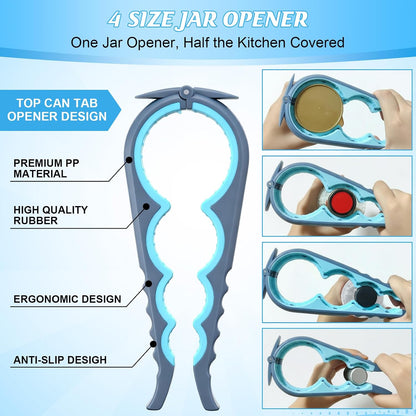 Jar Opener for Weak Hands, Seniors with Arthritis, 2 Pcs 5 in 1 Multi Function Bottle Opener Lid Openers For Arthritic Hands with 4 Pcs Rubber Jar Openers Bottle Gripper Non Slip Pad