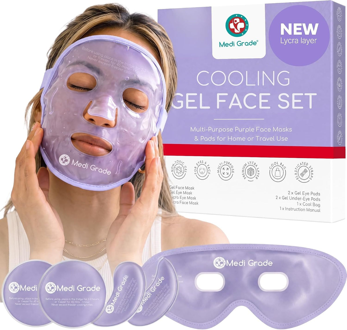 Medi Grade Face Ice Pack and Cooling Eye Mask Set, ChillGel Gel Mask, Green