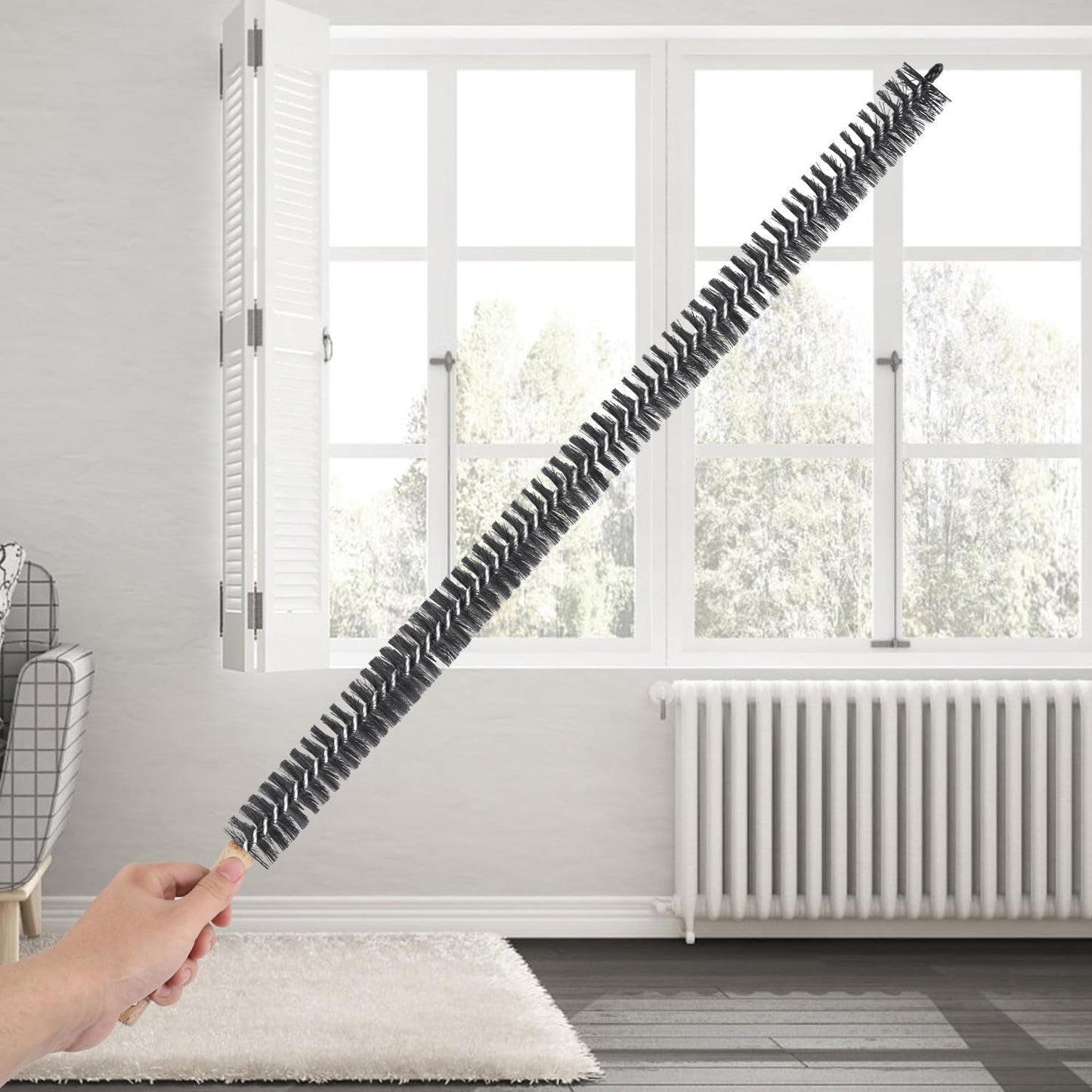 Radiator Cleaning Brush, Flexible Wood Handle Radiator Duster Brush Long Handled Dryer Lint Brush Radiator Duster Radiator Cleaner Brush Dryer Vent Brush for Radiator