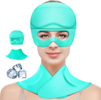 3 in 1 Migraine Relief Cap Neck Ice Pack Wrap Gel and Ice Eye Masks, Detachable Ice Caps with Eyes Masks, Hot and Cold Therapy for Relief of Headaches, Stiff Neck and Eye Fatigue (Purple)
