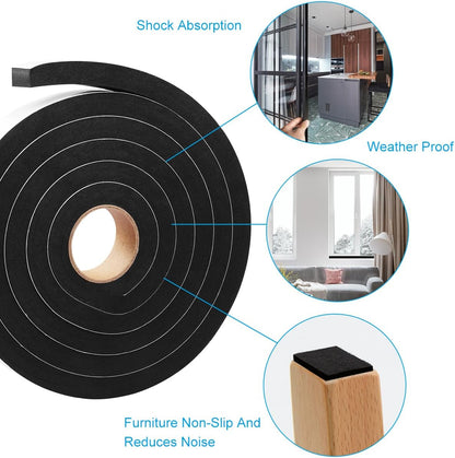 2 Rolls Foam Seal Tape for Door Window Insulation, Soundproof and Shockproof Foam Adhensive Strip, 3/8" Wx3/16 T Single Sided Foam Tape, Cold Air and Draft Closed Cell Seal Strip,Total 32FT