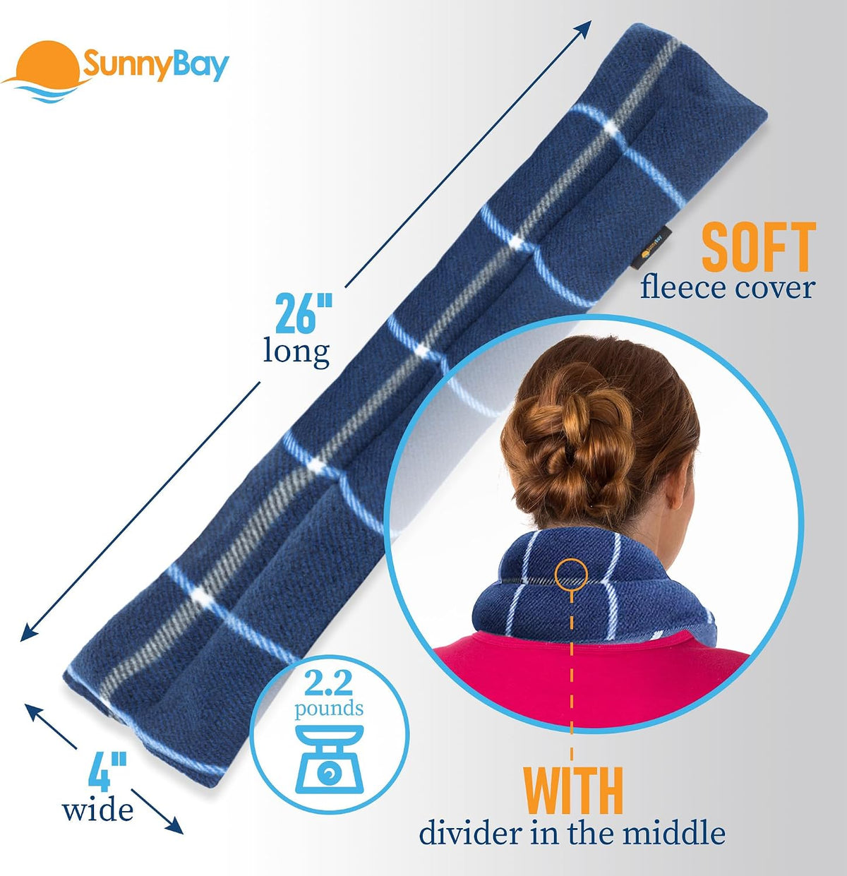 SunnyBay Microwavable Heating Pads, Microwavable Moist Heated Neck and Shoulder Wrap, Versatile Weighted Beanbag Cold Pack or Warm Compress, 2.2 lbs, 26x4 Inches, Navy Blue