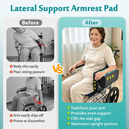 AOSSA Wheelchair Armrest Pad with Lateral Support, Arm Trough Cushion for Wheelchair Attachment, Ergonomic Arm Rest Elbow Pillow for Torso Side Leaning, Foam Arm Platform for Elderly (11")