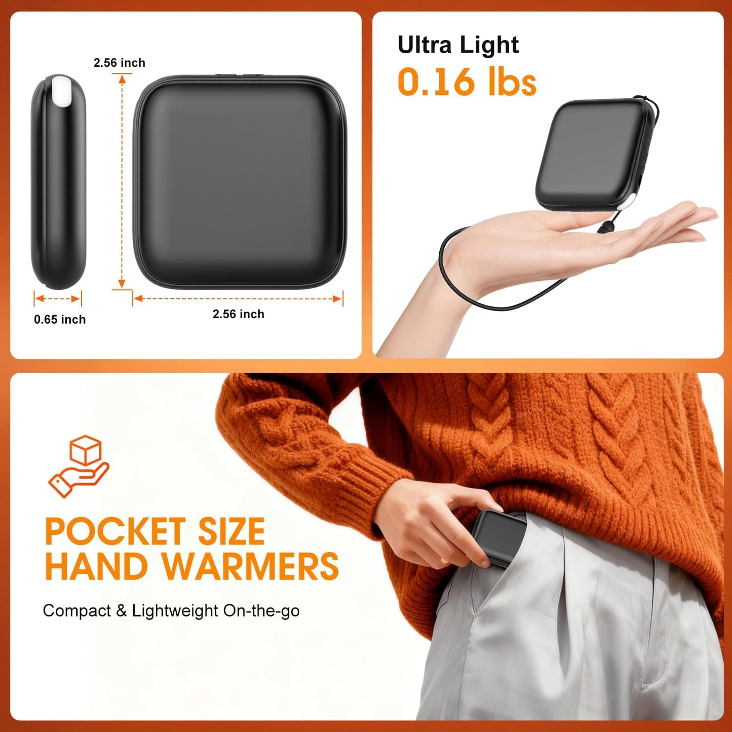 Hand Warmers Rechargeable 2 Pack - 6000mAh 3-Temp Fast Heating Electric Hand Warmers with LED Light, UL Certified Portable Pocket Heater, Hunting Essentials, Gifts for Christmas Men Women Teens