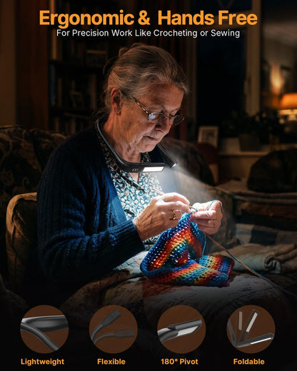 Reading Light Book Lovers Gifts: Upgraded Neck Light with Power Display & Timer, 80Hrs Rechargeable Book Lights for Reading at Night,Birthday Gifts for Readers Women, Knitting Crochet Accessories
