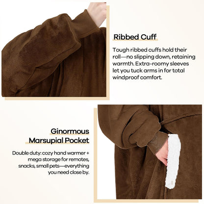 yescool Wearable Blanket Hoodie, Flannel Sherpa Fleece Blanket Sweatshirt for Adults Women Men,One Size Fits All - Colors B