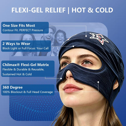 Migraine Relief Cap with Slide-Up Eye Mask, Headache Relief Ice Hat