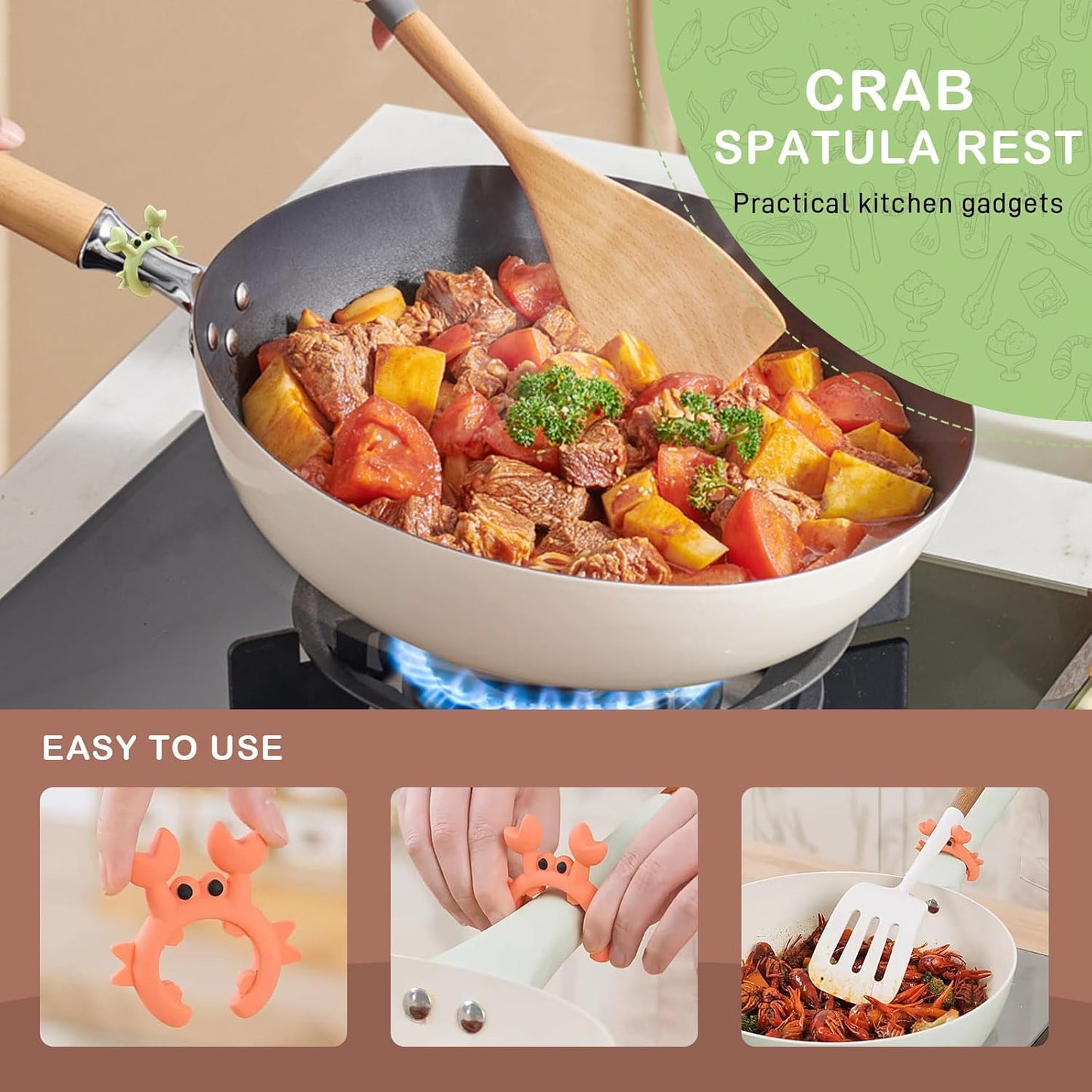 4 Pcs Crab Spatula Holder, Silicone Crab Shaped Spoon Rest, Anti-Scalding Adjustable Cooking Utensil Holder for Pot, Silicone Boil Over Spill Stopper Creative Crab Gifts for Crab Lovers