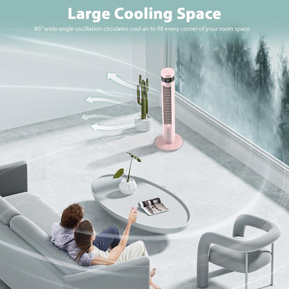 Antarctic Star Tower Fan 85°Oscillating Fan Quiet Cooling 12H Timer Remote Control Bladeless Electric 3 Speeds Wind 3 Modes, 42INCH, PINK