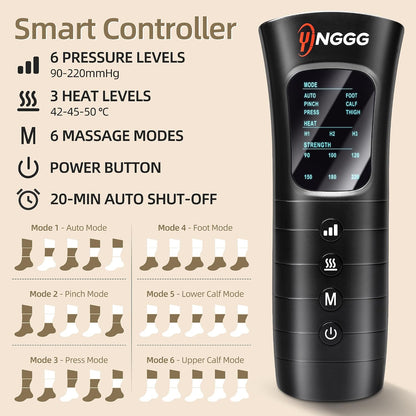 YINGGG Leg Compression Massager with Heat, Foot & Calf Massager Boots for Circulation, Professional Sequential Compression Boots with 6 Modes, 6 Intensities, 3 Heat-M03