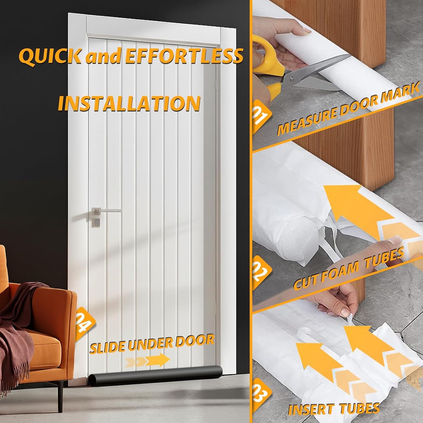 MAXTID Large Door Draft Stopper 30 Inch for Small Bedroom, Fits 1.7" Gaps | Small Size Bedroom Door, Fits 0.5 to 1.7" Gaps, White Under Door Draft Blocker, Seal Gap, Draft Guard for Bottom of Doors