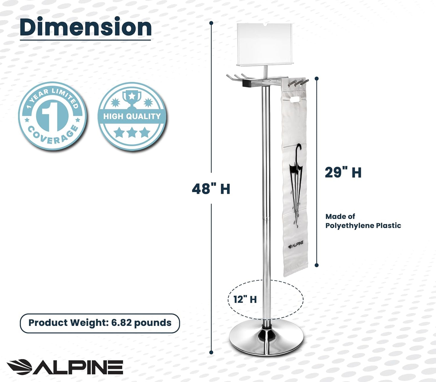 Alpine Wet Umbrella Bags Disposable With Stand and Free 100 Umbrella Bag | Corrosion Reistant Stainless Steel, Commercial, Heavy Duty for Entryway in Lobbies and Businesses